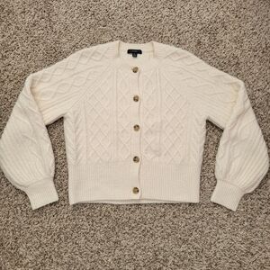 J. Crew Stretch Wool Cropped Cable Knit Cardigan Sweater Ivory Crew Size Small